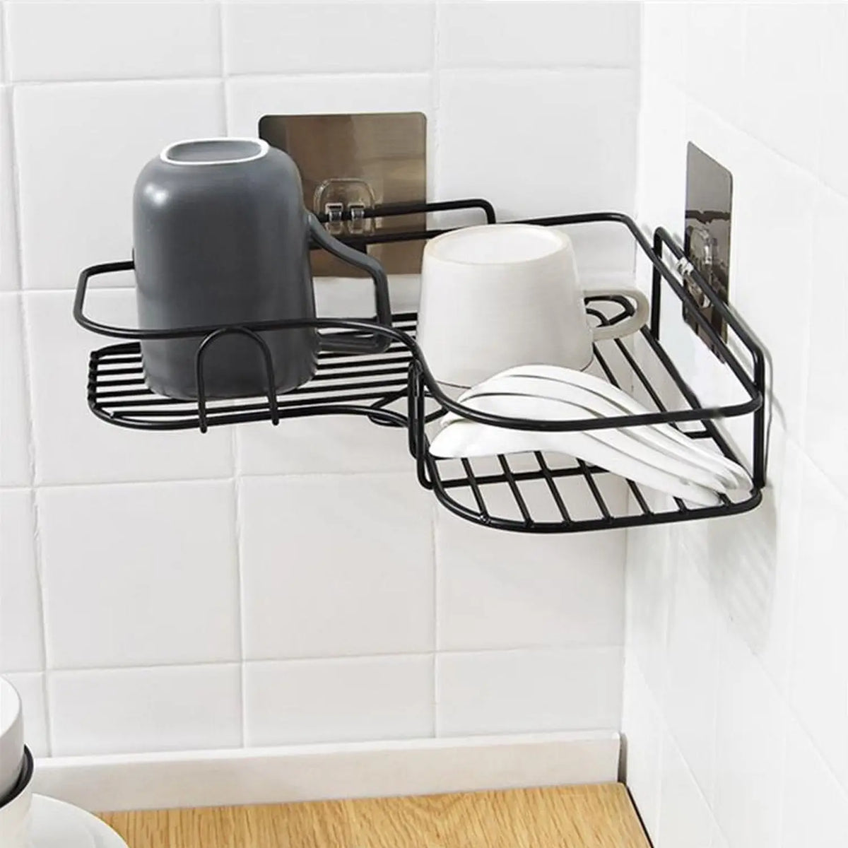 Self-adhesive Kitchen-bathroom Corner Shelf Organiser Storage Rack HP DD