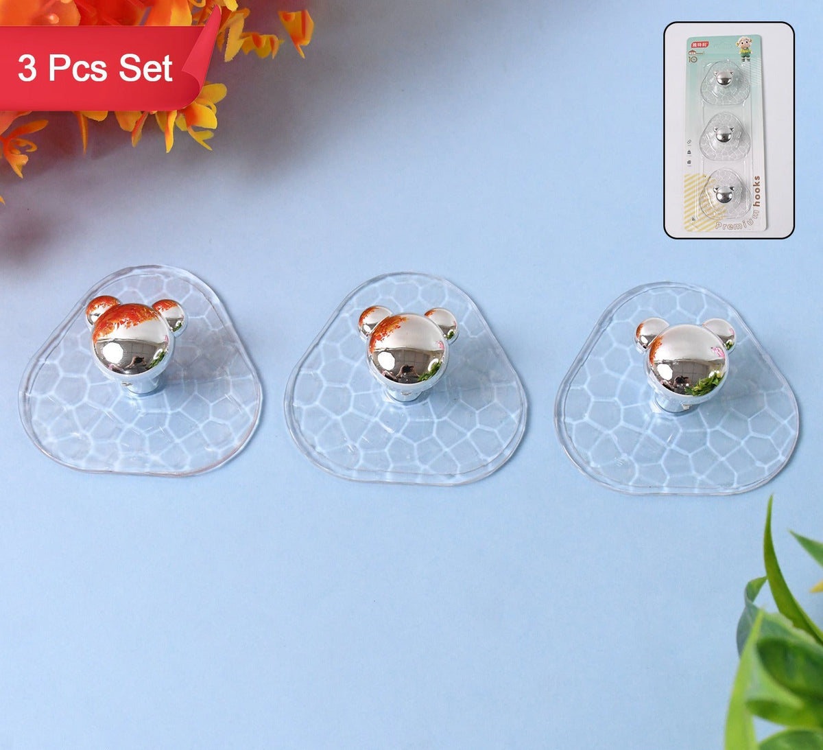 All-plastic Adhesive Wall Hooks - Strong No Damage Easy To Install (3 Pc Set) HP DD