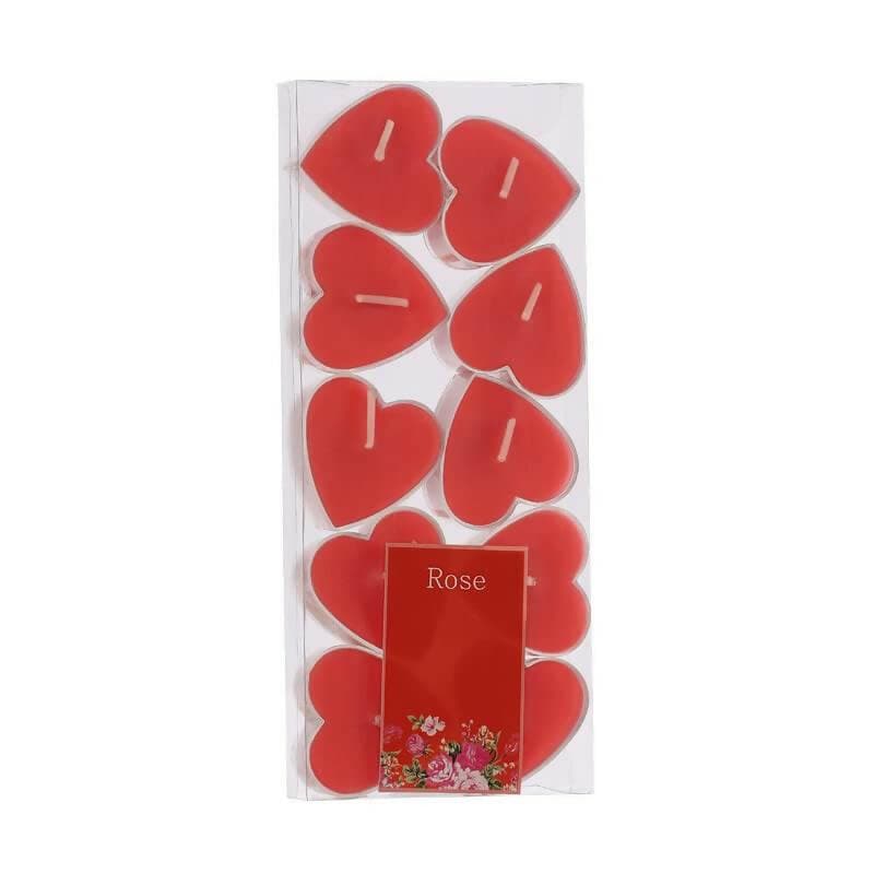 PROSPERRO LUMO by Parkash Candles Scented Heart Shaped Tealights for Home Decor Set of 10 (RED - Rose), SCENTED WAX Tealight - HalfPe