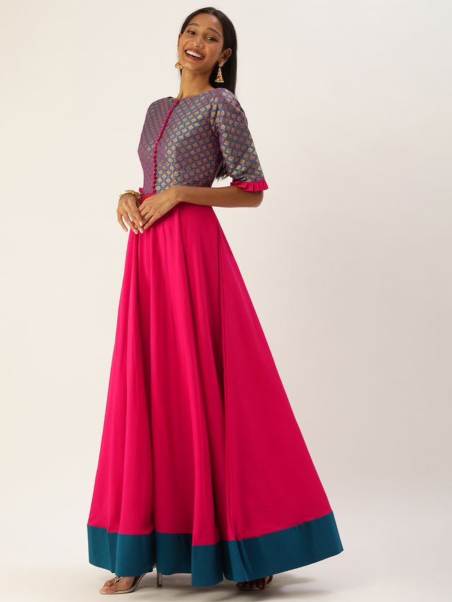 Bollywood Vogue Ready To Wear Blue Jacquard Art Silk Anarkali Suit