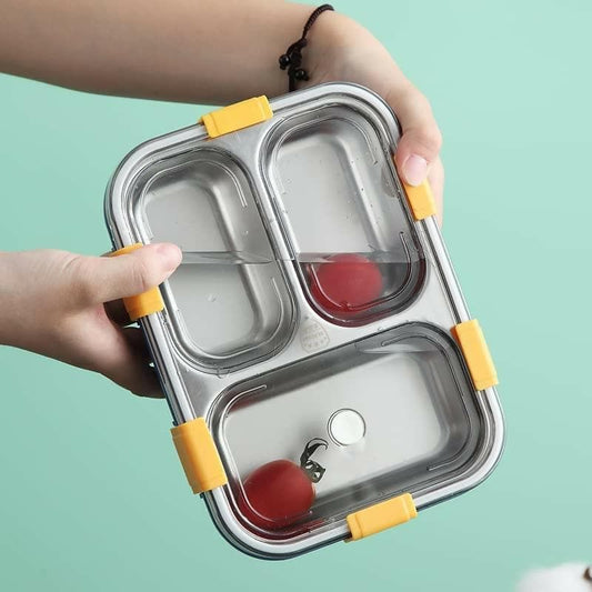 3 Compartment Stainless-Steel Bento Food Storage Lunch Box (750 ML) - HalfPe