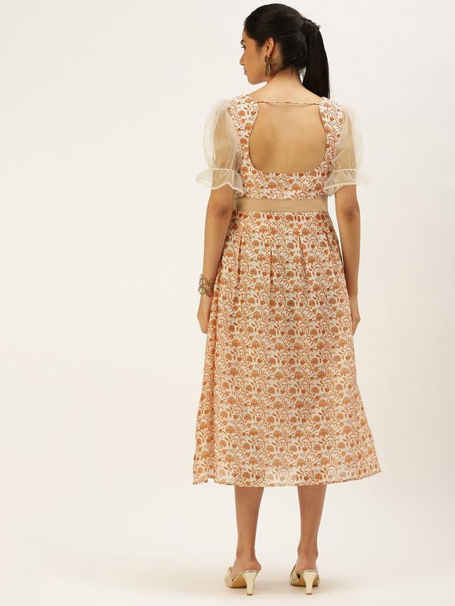 Bollywood Vogue Ready To Wear White Digital Printed Art Silk Dress