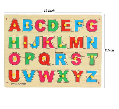 AVMART 3D Wooden Educational English Capital Alphabets Puzzle for Kids (26 Pieces) (12''x9'' Inch) - HalfPe