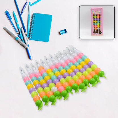 Stylish Multicolor Moti Gel Pens – Fancy Non-Sharpening Plastic Pearls Design Pens for Kids (12PC )
