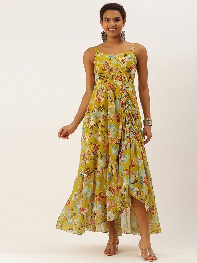 Bollywood Vogue Ready To Wear Green Asymmetric Gathered Gown