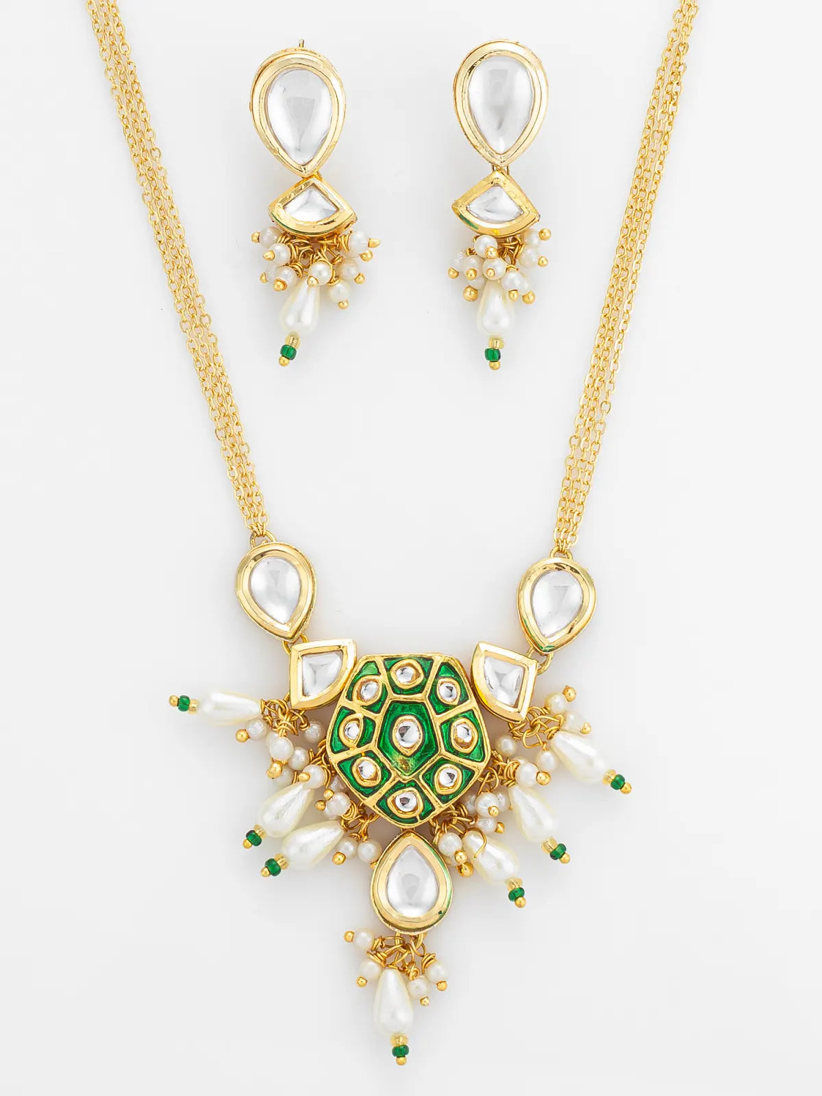 Aadita Green Enamel and Pearl Kundan Necklace Set