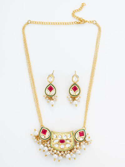 Aadita Ruby Red Crescent Kundan Necklace Set