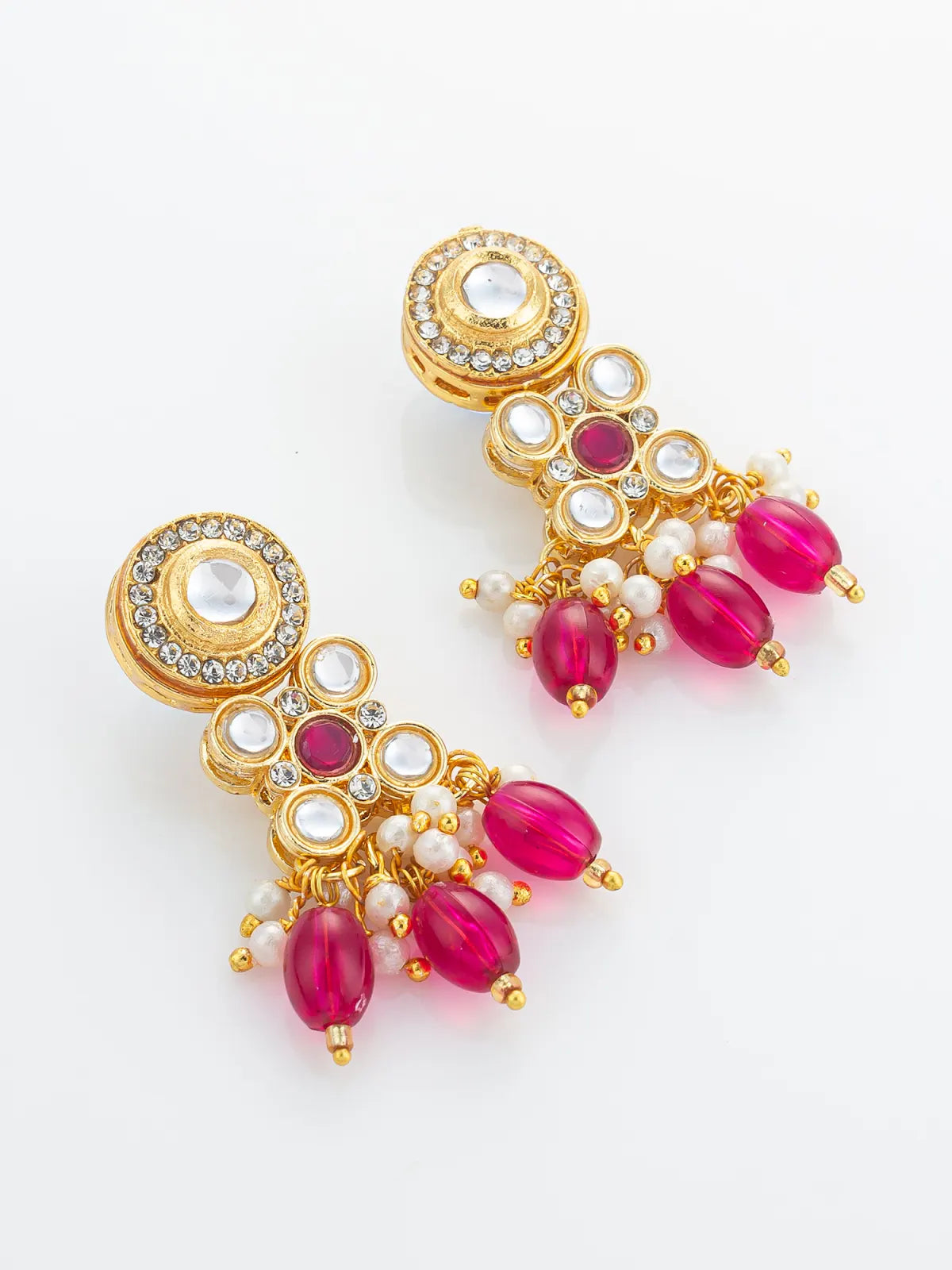 Aadita Gold Plated Multi-Strand Pearl & Pink Bead Necklace Set