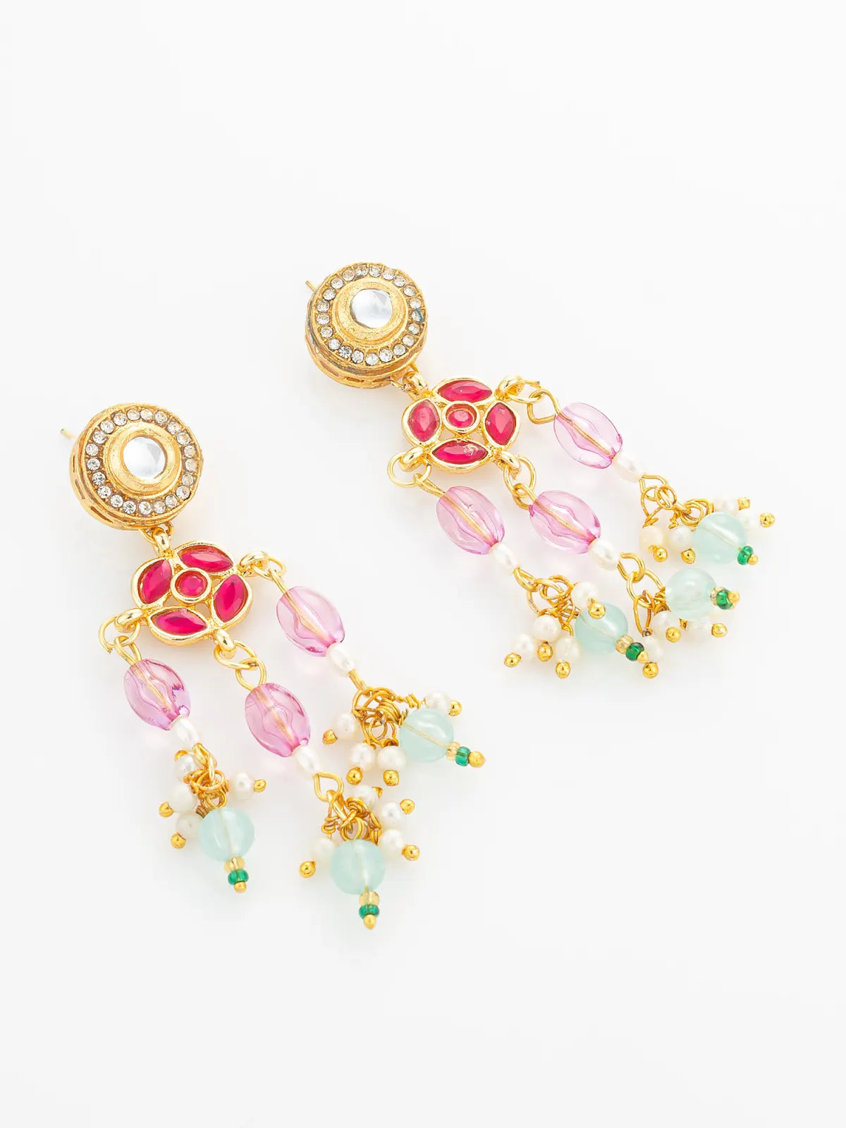 Aadita Gold Plated Multi-Strand Pearl and Pink Stone Rani Haar Set