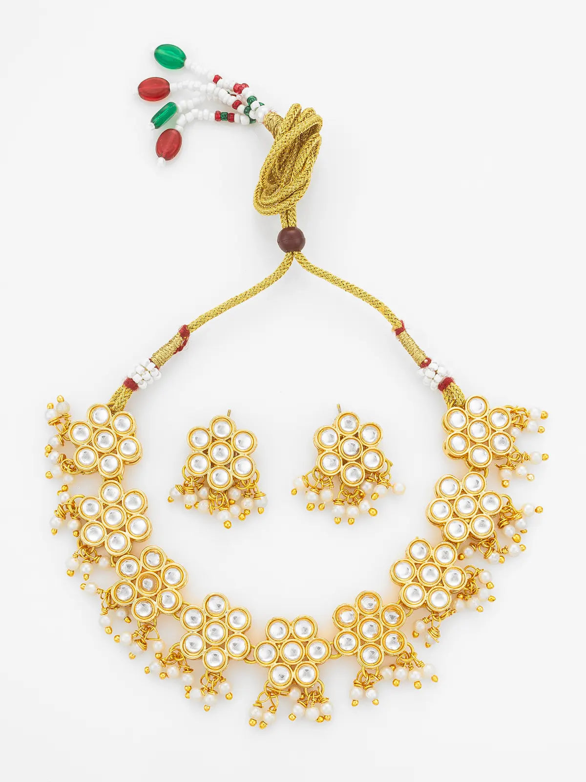 Aadita Traditional Gold Plated Kundan Choker Necklace Set with Pearl Droplets