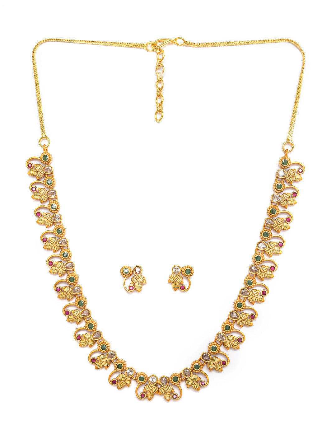 Antique Gold-Plated American Diamond Studded Jewellery Set