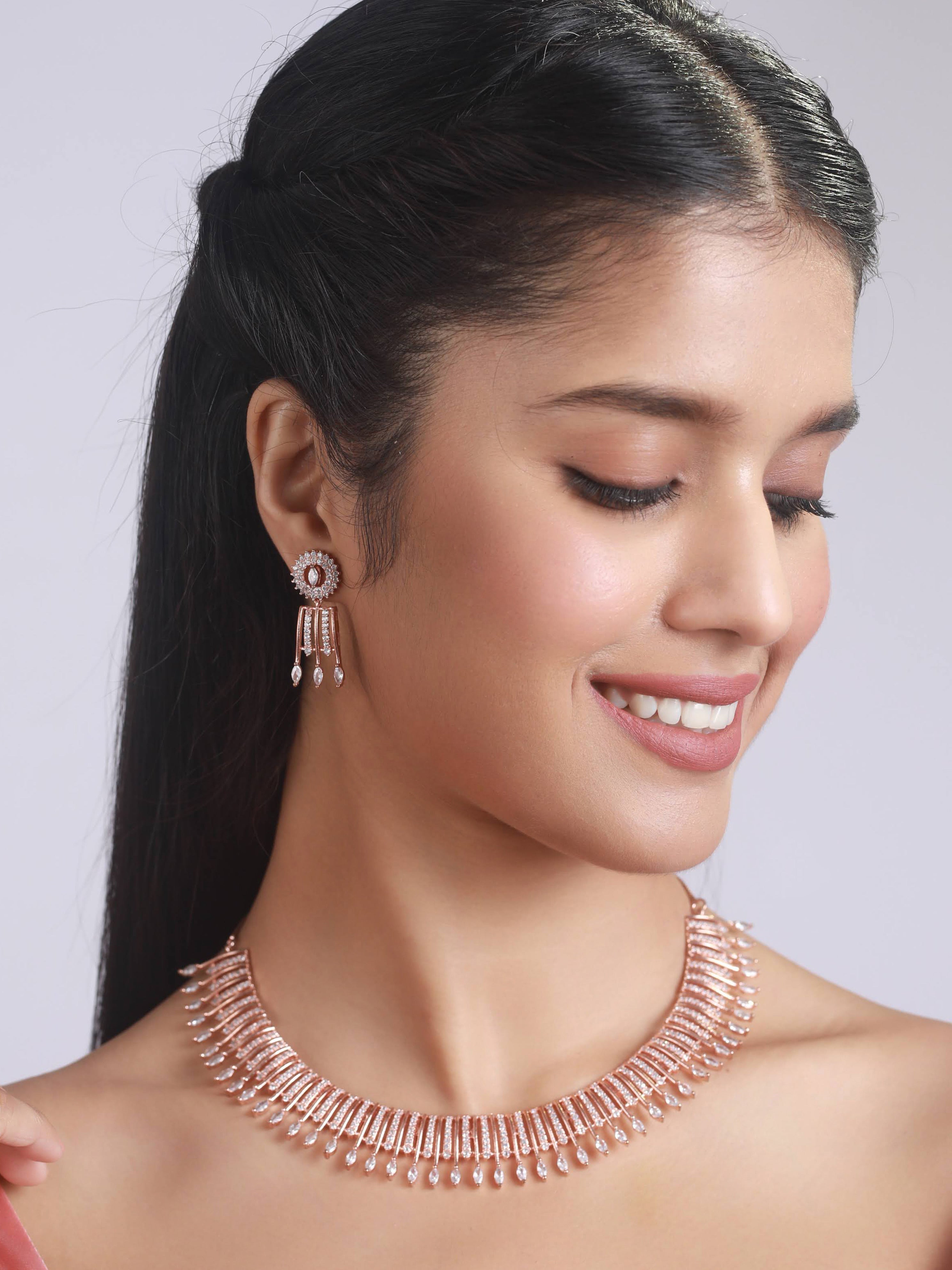 Rose Gold-Plated American Diamond Studded Jewellery Set