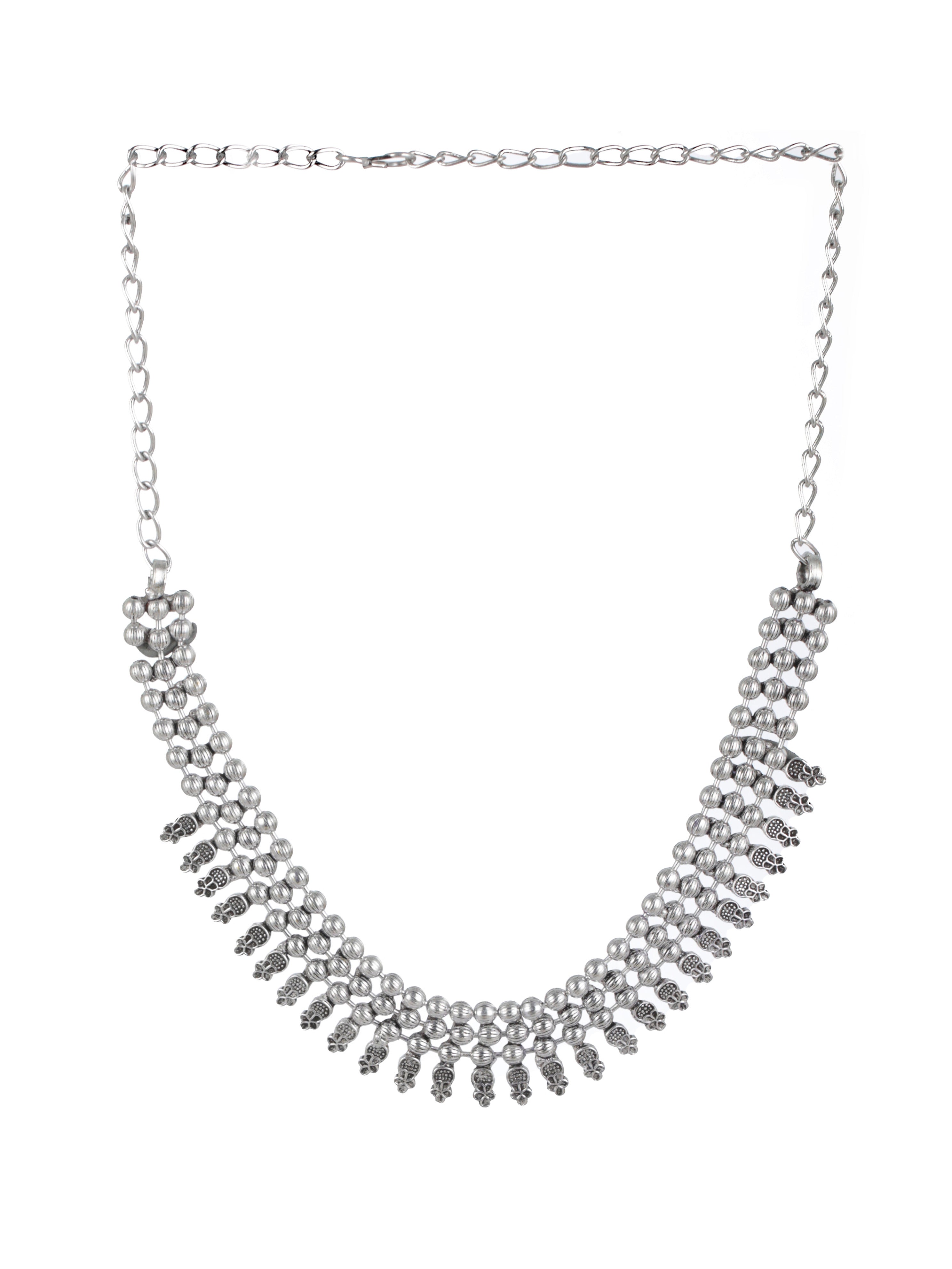Silver-Toned German Silver & Silver-Plated Oxidised Necklace