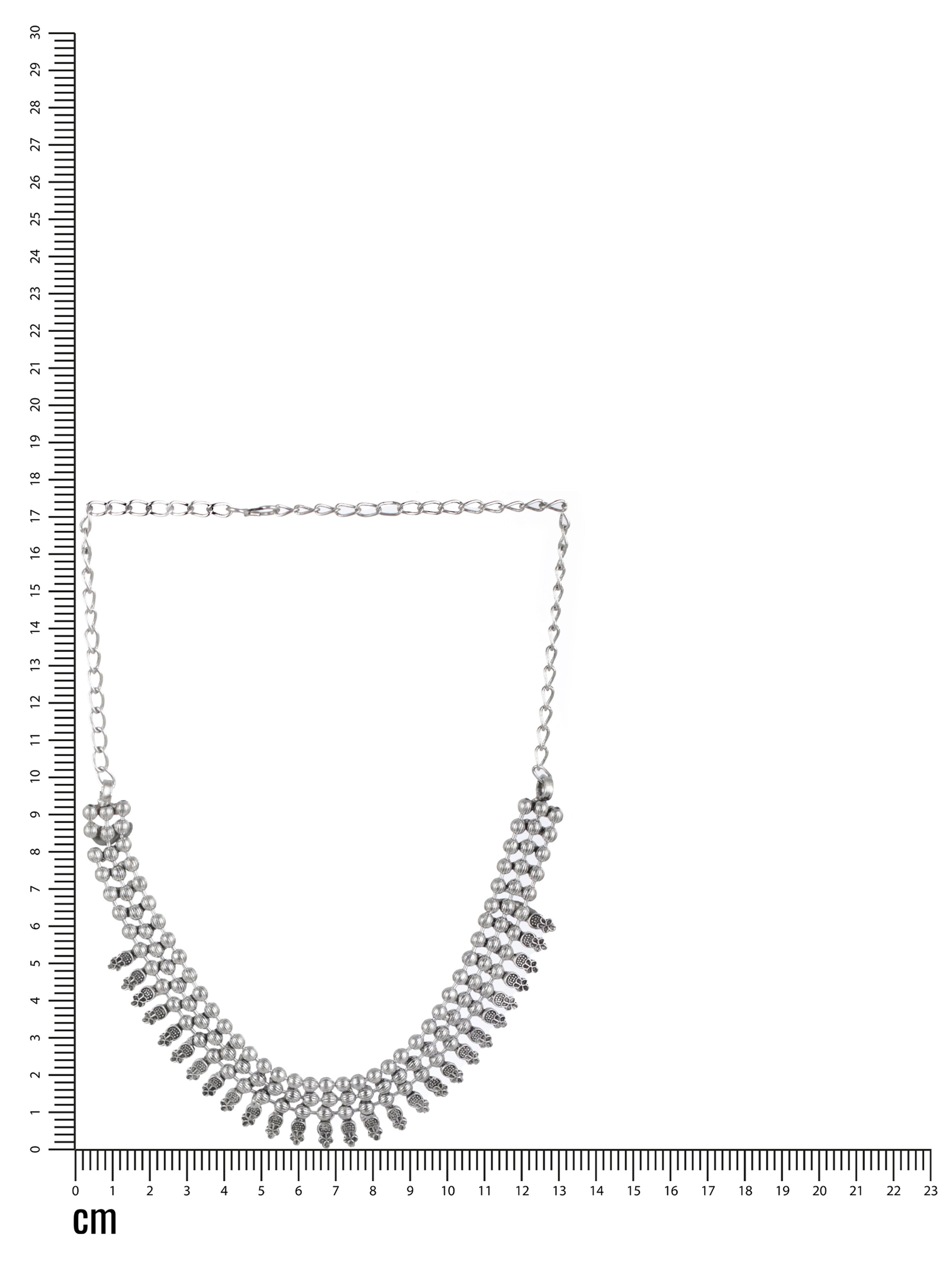 Silver-Toned German Silver & Silver-Plated Oxidised Necklace