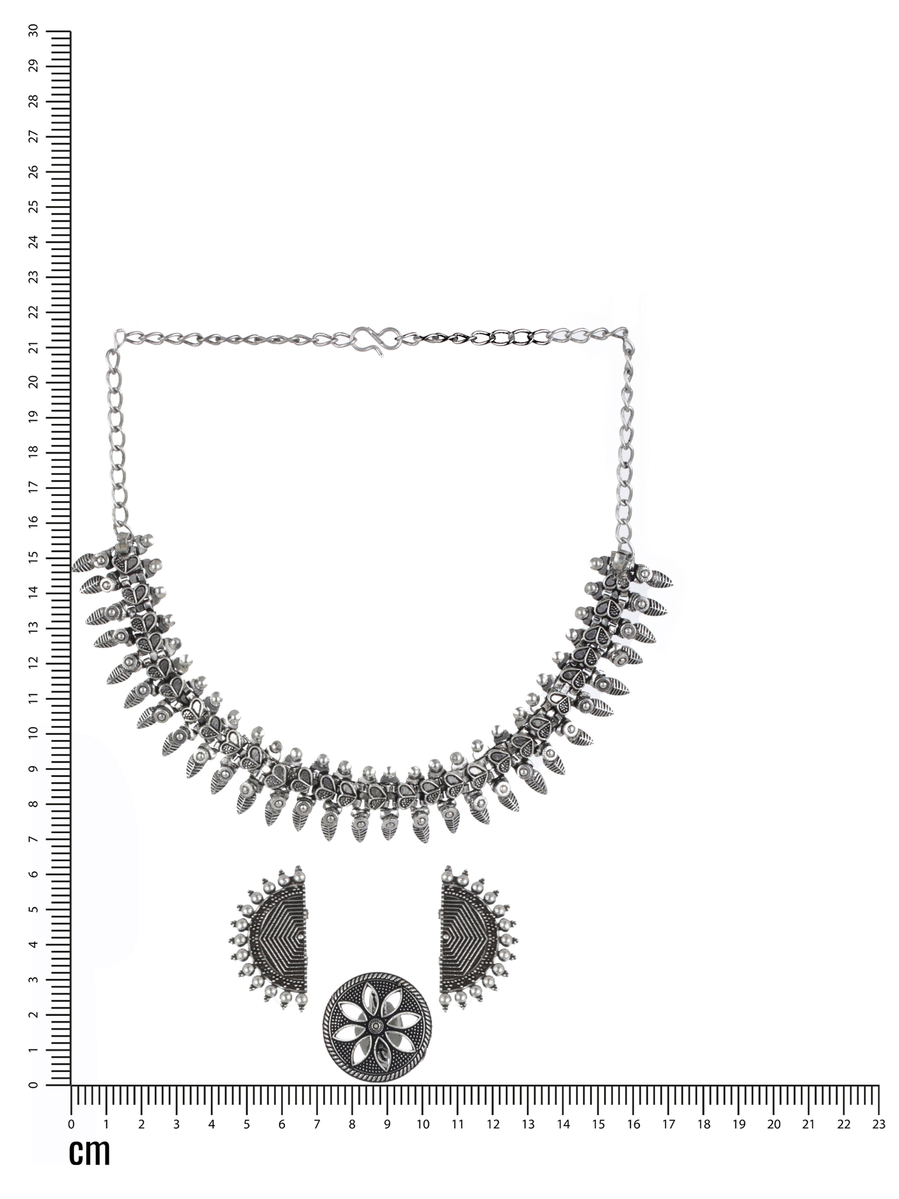 Oxidised Silver-Plated German Silver Jewellery Set With Ring