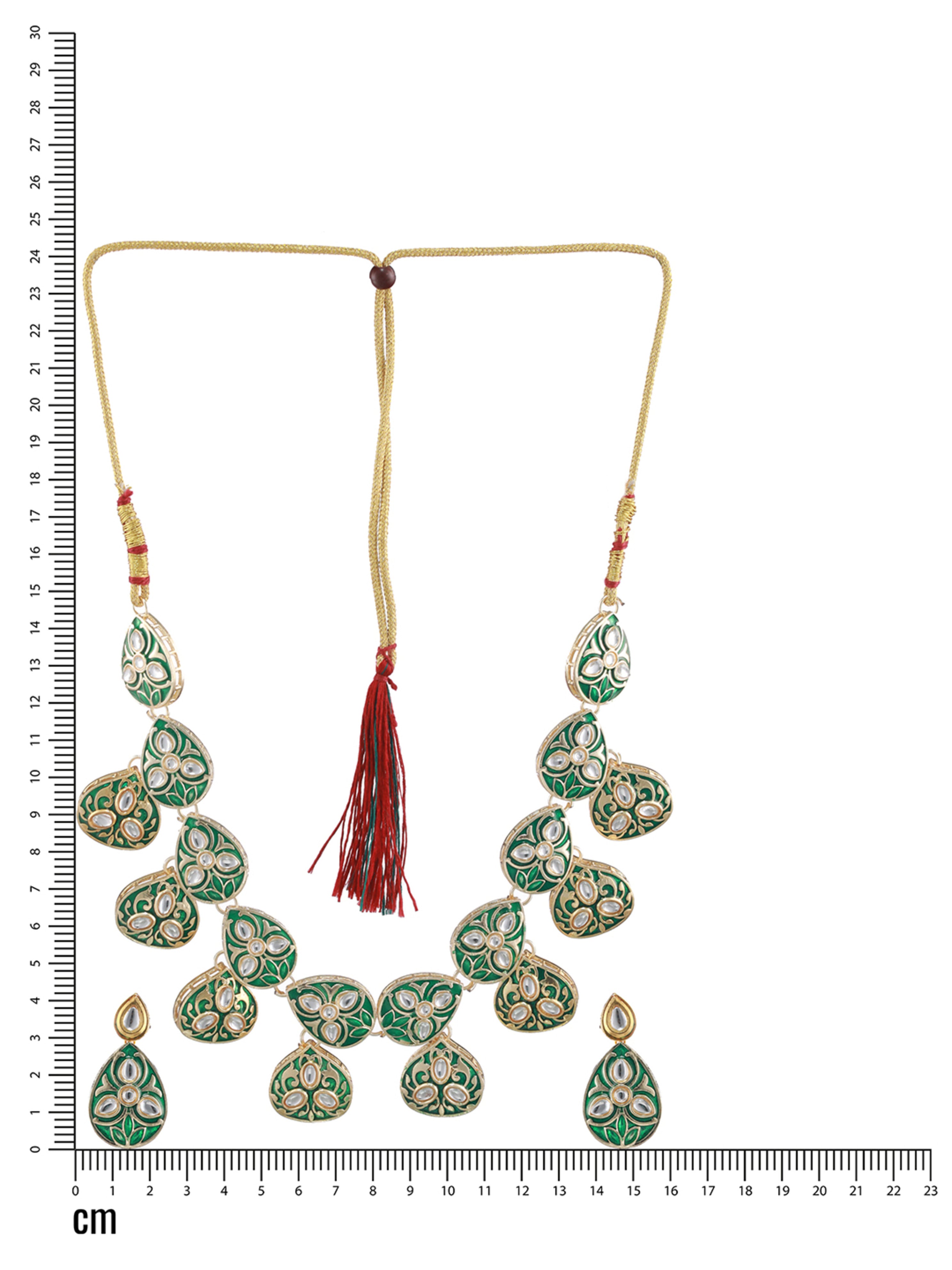 Green & Gold-Plated Enamelledand Kundan Studded Handcrafted Jewellery Set