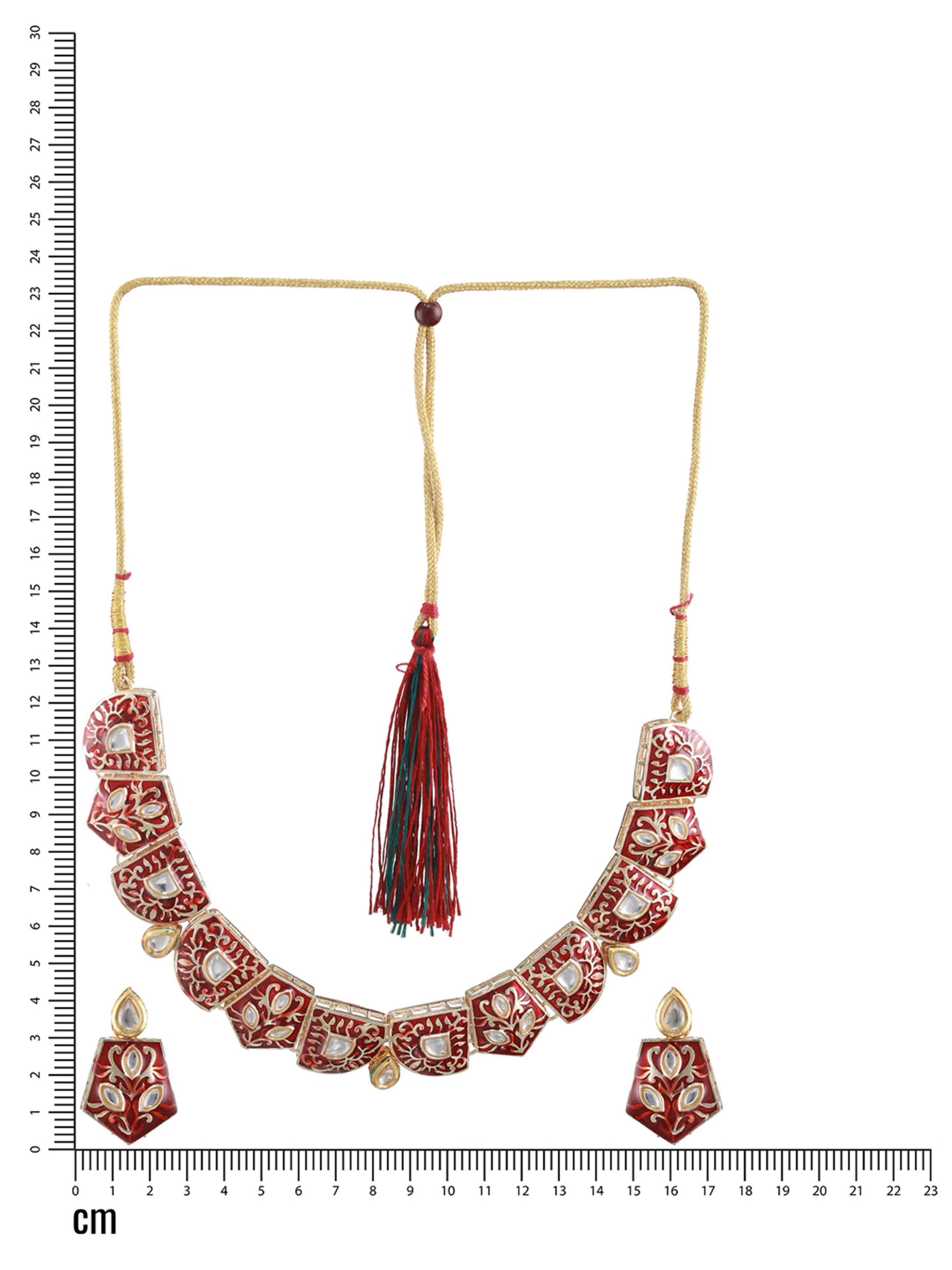 Maroon Gold-Plated Enamelled And Kundan Studded Handcrafted Jewellery Set