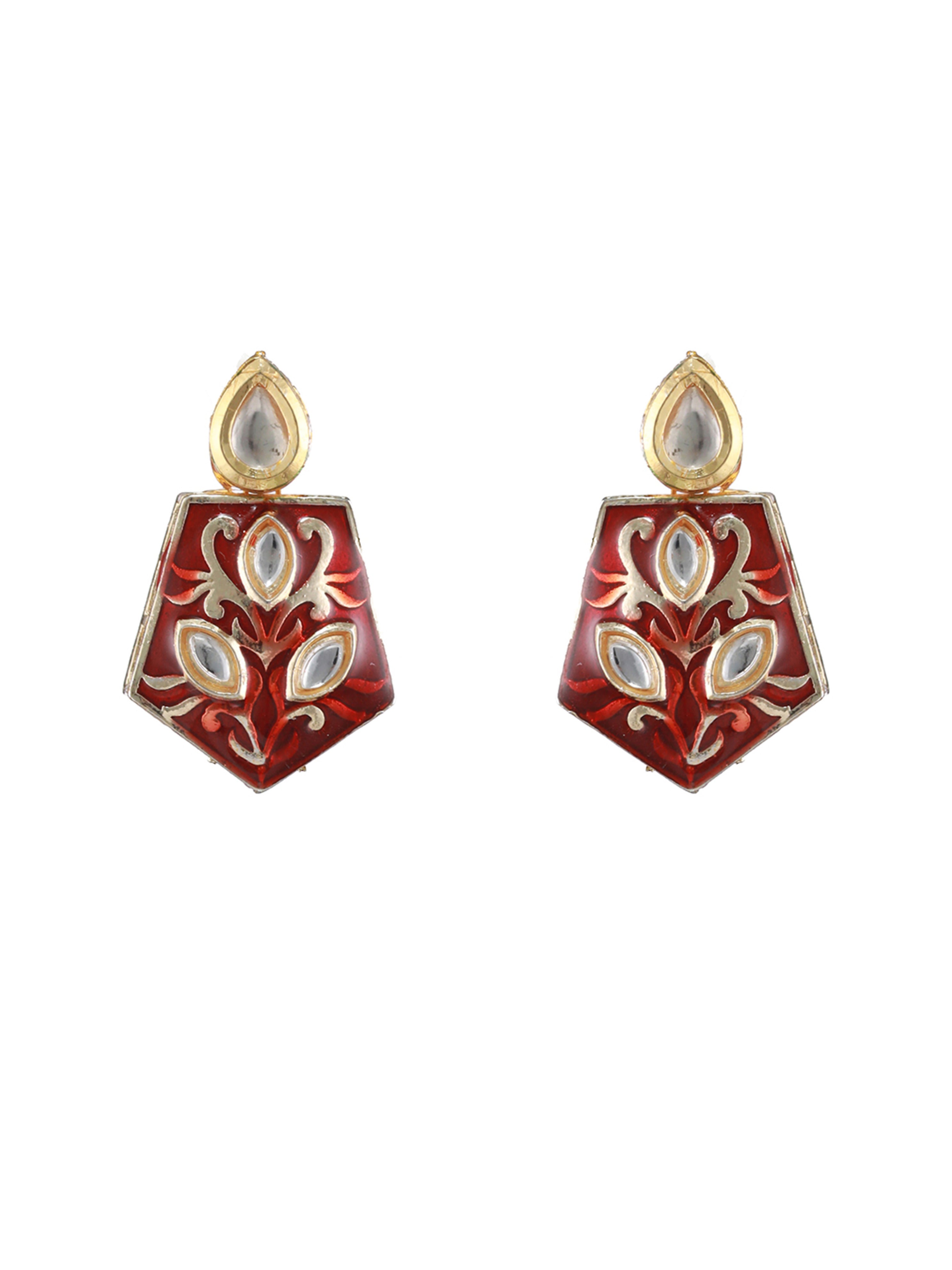 Maroon Gold-Plated Enamelled And Kundan Studded Handcrafted Jewellery Set