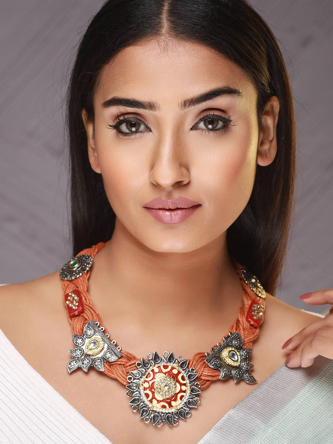The Knotted Alpaca Yarn Gold-Toned & Orange Jute Necklace