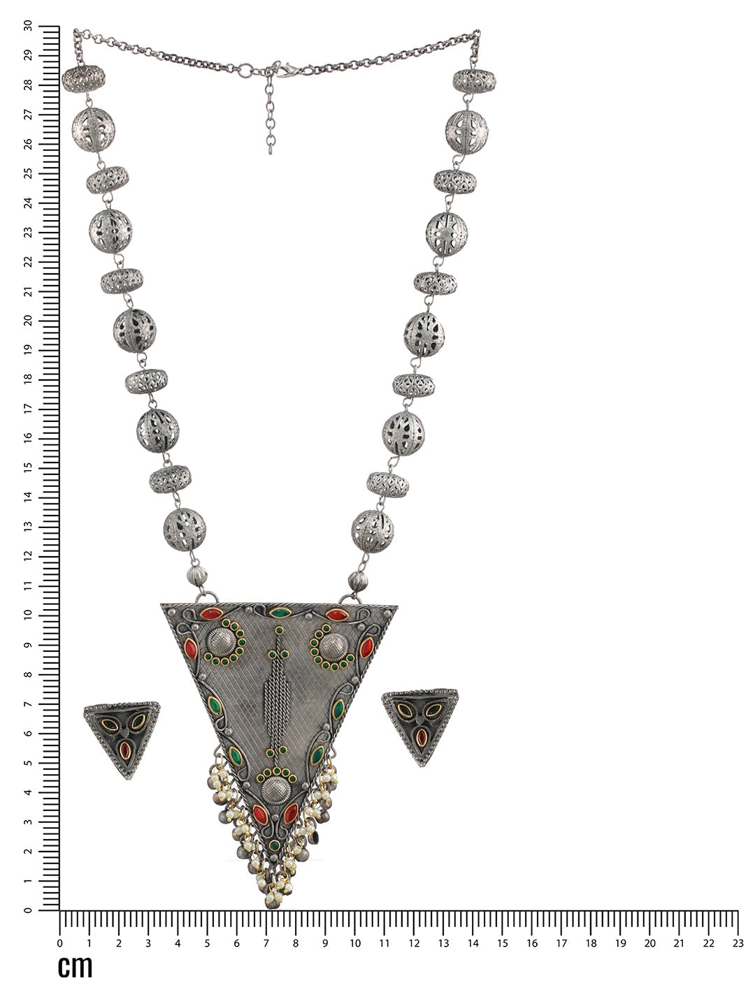 Oxidised Silver-Plated & Kundan Studded & Ghungroo Beads Handcrafted Jewellery Set