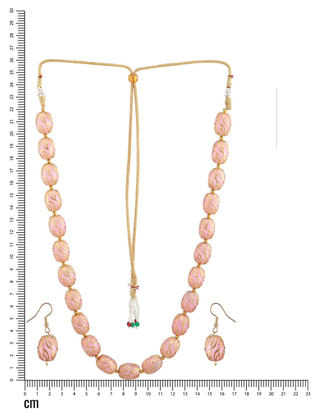Gold- Plated Pink & Gold Beads Handcrafted Mala With Earrings