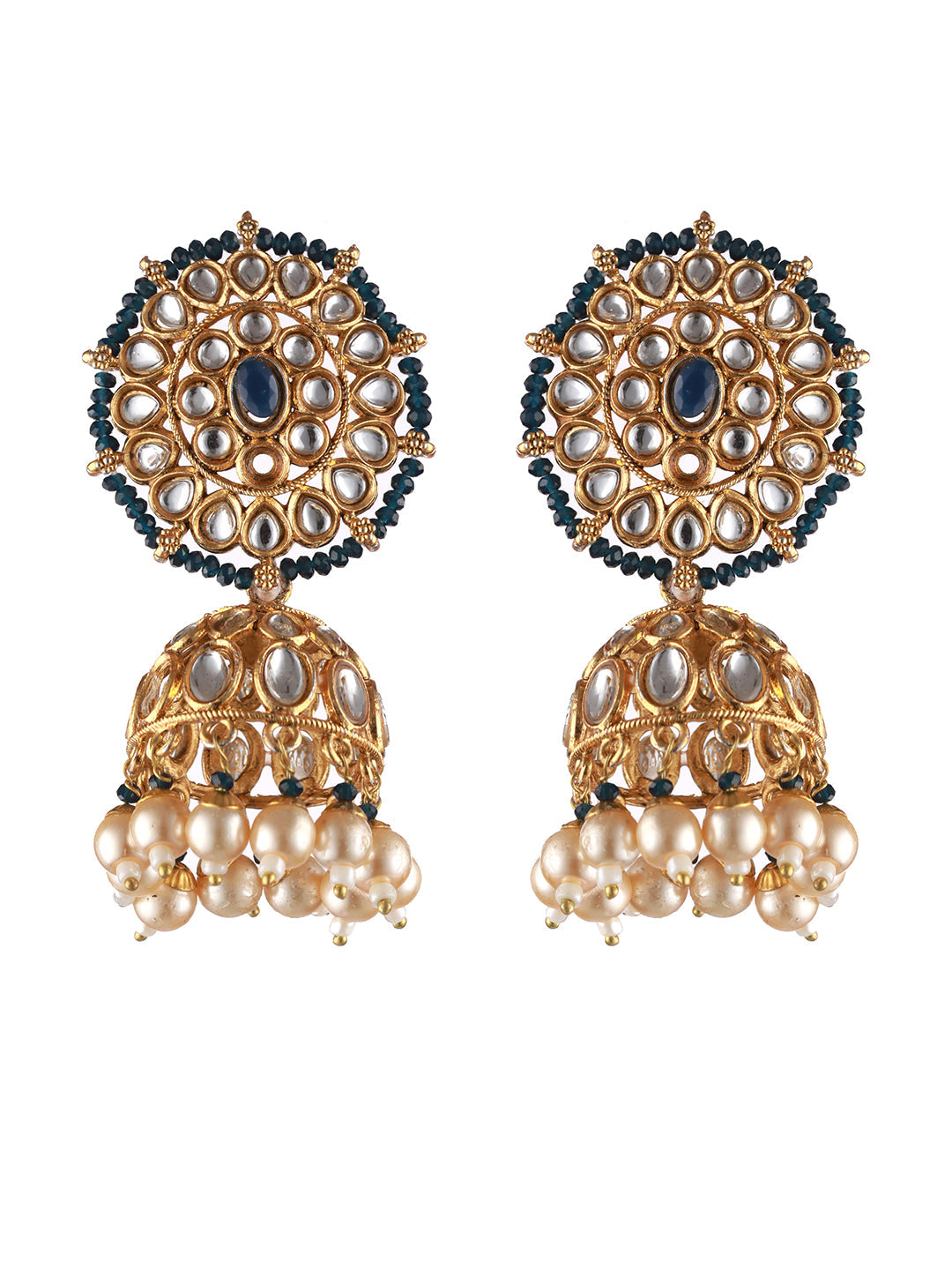 Gold-Plated Blue& White Kundan Studded & Beaded Choker Jewellery Set With Maangtikka