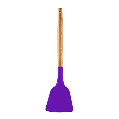 P-Plus International Silicone Spatula Turner, Wooden Handle Flexible & Heat Resistant Rubber Spatulas (Purple) - HalfPe