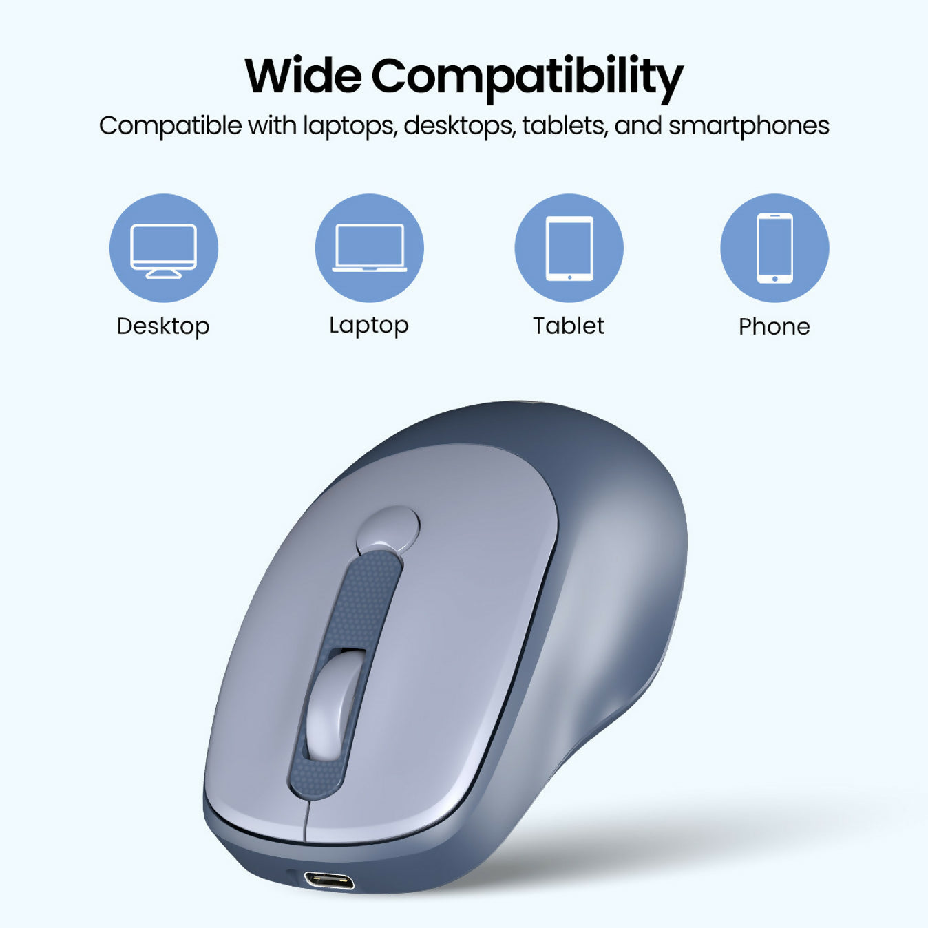 Portronics Toad 7 Wireless Mouse, Bluetooth 5.3V & 2.4 GHz Wireless, Adjust Sensitivity Upto 3200 DPI, Rechargeable Built in Battery(Grey)