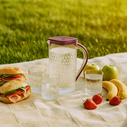 Supermom ROMA 5-Piece Diamond-Cut Plastic Jug with 4 Glasses Combo Set – 1500 ML Pitcher and 4 x 300 ML Tumblers (5 Pc)