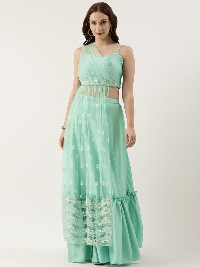 Bollywood Vogue Ready To Wear Light Sea Green Net Skirt Set