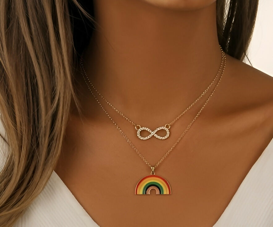 Infinity & Rainbow Pendant Necklace Set (2 Pieces)