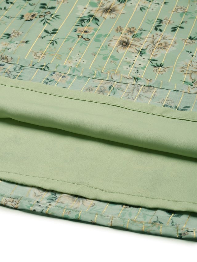 Bollywood Vogue Ready To Wear Green Muslin Printed Calf Length Kurta Set