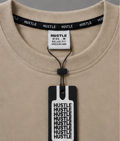 HUSTLE Men's Crew Neck Oversized Fit T-Shirt – Dull Cream(Oversized Fit)