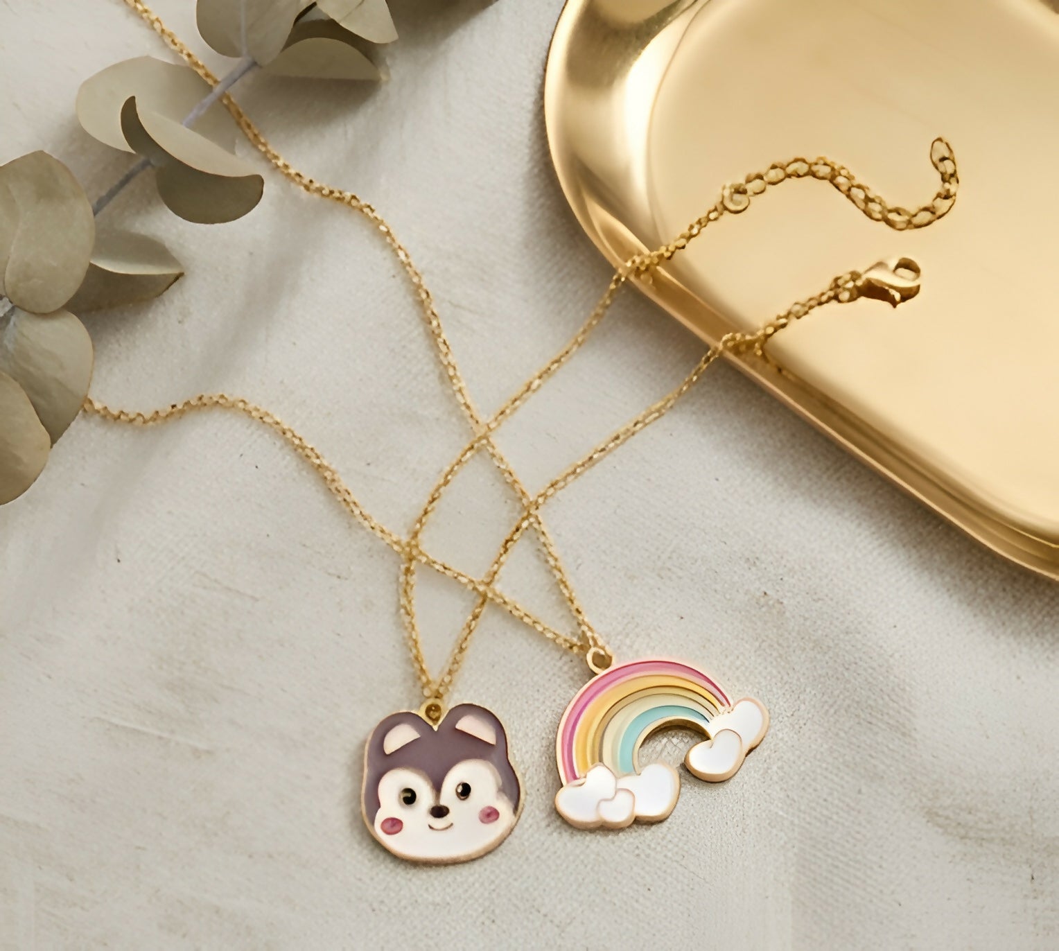 Rainbow Pendant & Cute Dog Face Necklace Set (2 Pieces)
