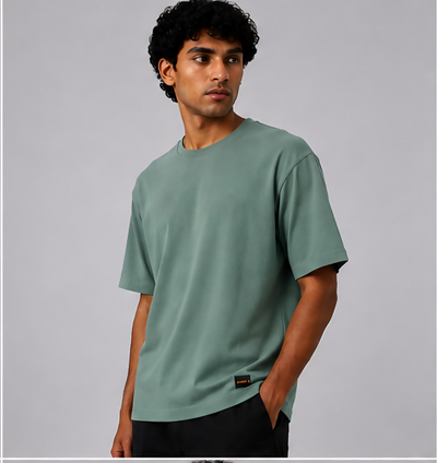 HUSTLE Men's Crew Neck Relaxed Fit T-Shirt – Jade Green(Relax fit)