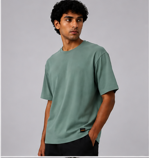 HUSTLE Men's Crew Neck Relaxed Fit T-Shirt – Jade Green(Relax fit)