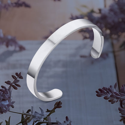 Minimalist Polished Open-Ended Silver-Tone Stainless Steel Bracelet (KADA) for Men and Women(1 Pc)