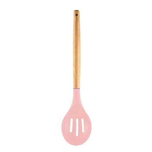 P-Plus International Silicone Cooking Spoon BPA Free 480°F Heat-Resistant Rubber Non-Stick Slotted Spoon for Mixing (Pink) - HalfPe