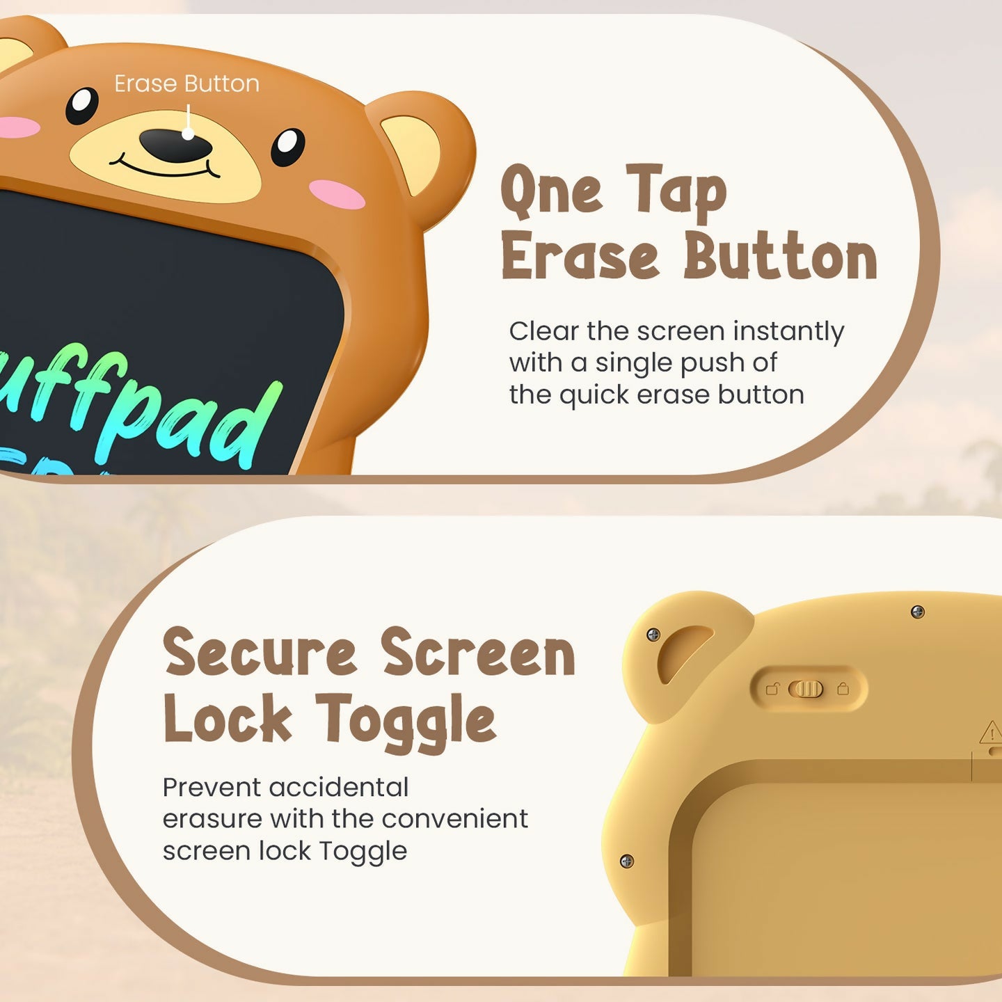 Portronics Ruffpad Teddy 8.5-Inch Multicolor LCD Writing & Drawing Tablet with One-Tap Erase, Teddy Bear Design, Eye-Safe Screen – Reusable & Eco-Friendly - Brown