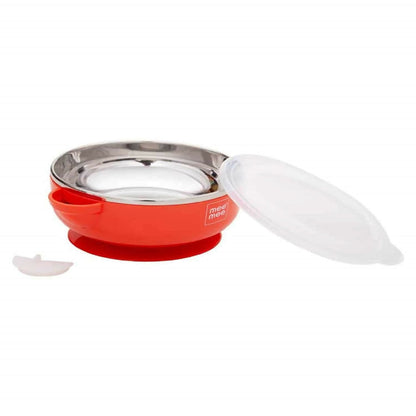 Mee Mee Stay Warm Baby Steel Bowl With Suction Base (Red)