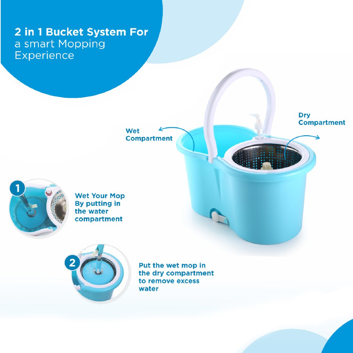 Plastic Spinner Bucket Mop 360 Degree Self Spin Wringing With 2 Absorbers For Home And Office Floor Cleaning Mops Set