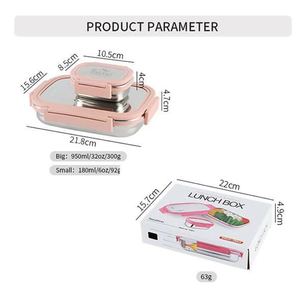 Recto Lock Steel Lunch Box (Combo of small 180ml and big 950ml)