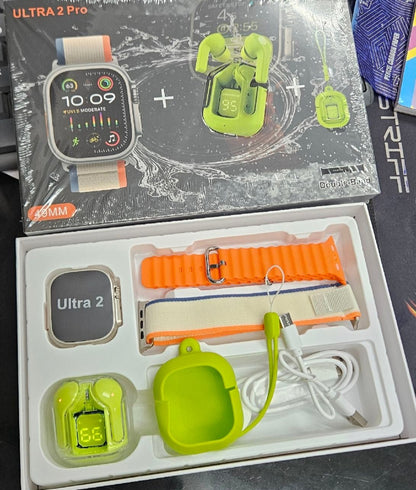 Ultra 2 Smartwatch with UltraPod TWS Green Earbuds (Combo pack)