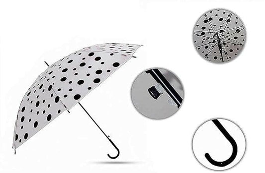 Polka Dot Rain Umbrella (Transparent, Multi-colour) - HalfPe