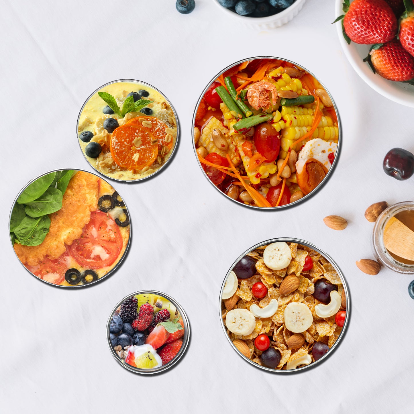 5 In 1 Stainless Steel Food Storage Airtight & Leak Proof Lunch Box