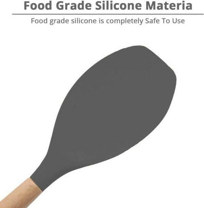 P-Plus International Premium Silicone Spatula Flexible & Heat Resistant Rubber Spatula with Wood Handle (Grey) - HalfPe