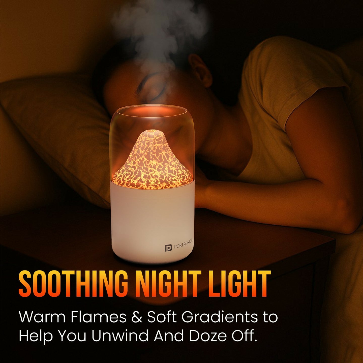 Portronics Magma 2-in-1 Volcano Water Mist Humidifier & Night Lamp, Type-C Powered, Dual Mist & Light Modes, Skin Hydration & Easy Breathing