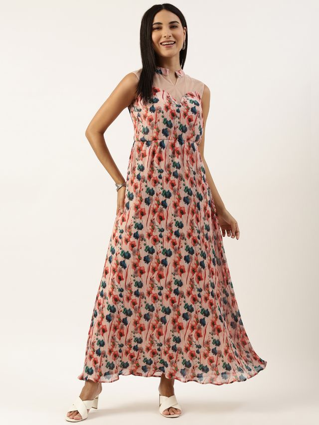 Bollywood Vogue Ready To Wear Multicolored Georgette Pleated Gown