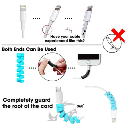 Elastic Spiral Wire Protectors Multi-Color Cable Guard for Chargers, Data Cables & Gadgets