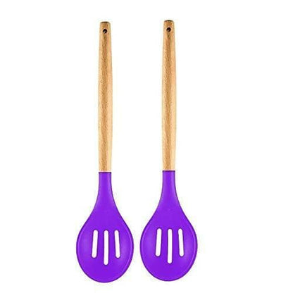 P-Plus International Silicone Cooking Spoon BPA Free 480°F Heat-Resistant Rubber Non-Stick Slotted Spoon for Mixing (pack of 2 , Purple) - HalfPe